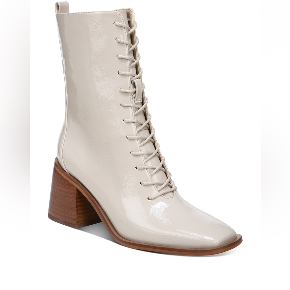 Sam Edelman Womens Size 11 Boots Westie Beige Taupe Patent Lace Up Victorian